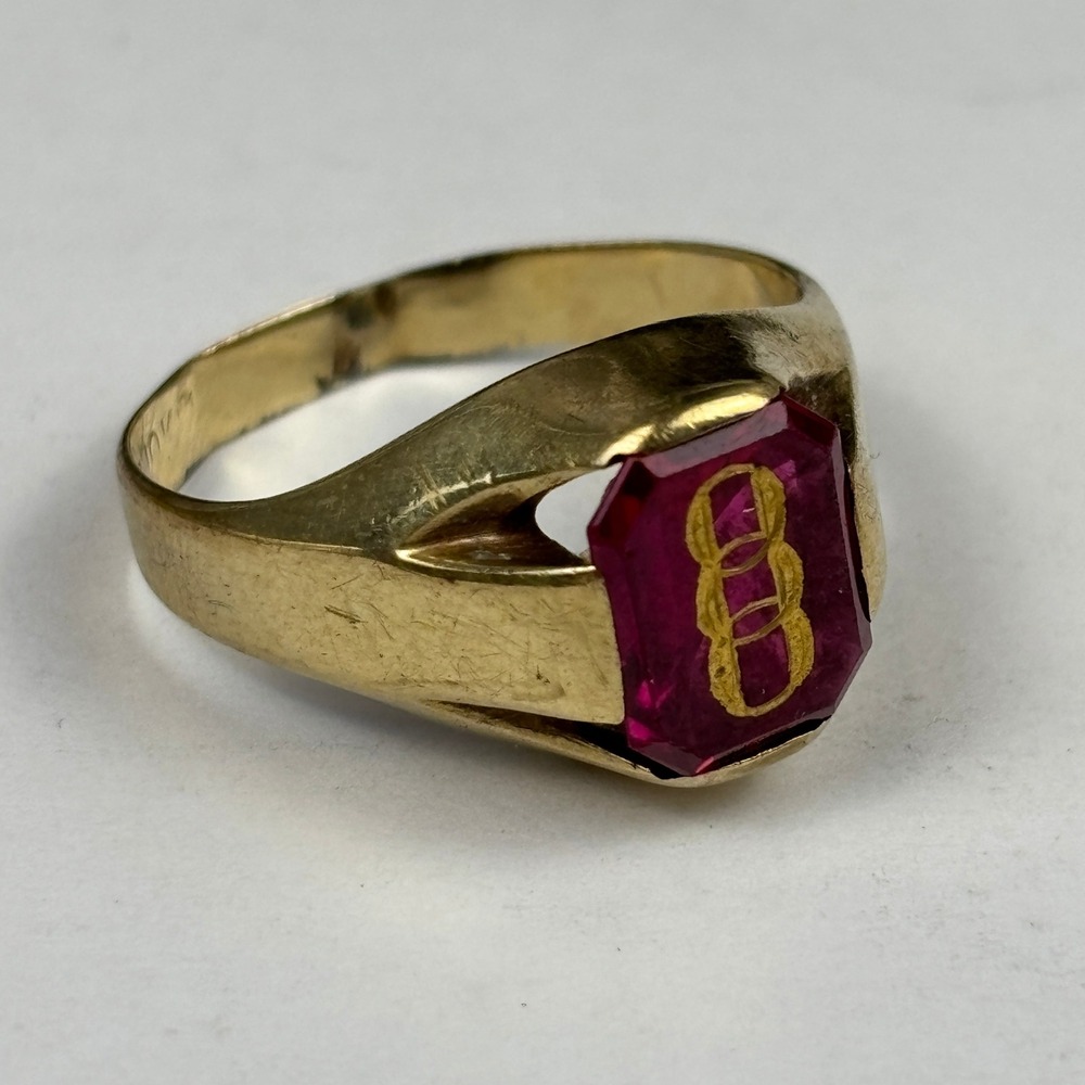 Antique Ostby Barton 10K Gold IOOF Odd Fellows Ring Synthetic Ruby Titanic Era‎